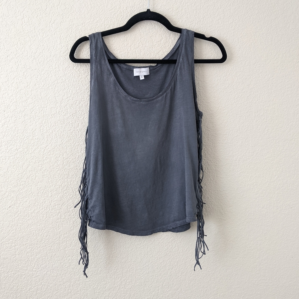 Kosiuko Gray Fringe Tank Top